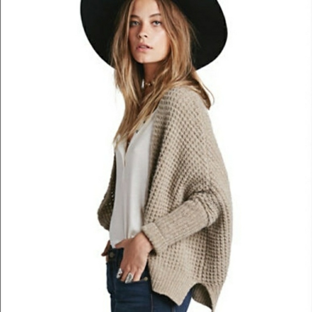 Free People waffle knit bat wing cardigan - Picture 1 of 8